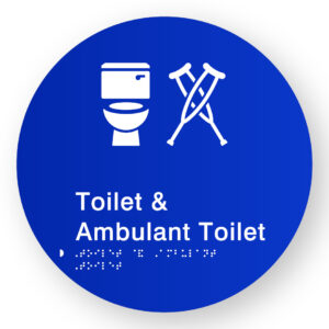 Toilet & Ambulant Toilet Braille Sign on a Tactile Printed Blue Acrylic Disk - Image 1