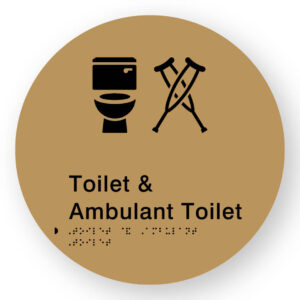 Toilet & Ambulant Toilet Braille Sign on a Tactile Printed Gold Acrylic Disk - Image 1