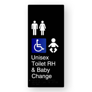 Unisex Accessible Toilet RH & Baby Change Braille Sign in XL Black Aluminium