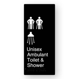 Unisex Ambulant Toilet & Shower Braille Sign in XL Black Aluminium