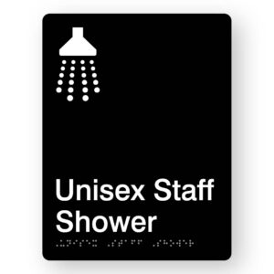 Unisex Staff Shower Braille Sign in Portrait Black Acrylic