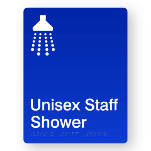 Unisex Staff Shower Braille Sign in Portrait Blue Acrylic