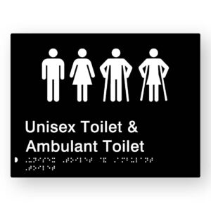 Unisex Toilet & Ambulant Toilet Braille Sign in Black Acrylic