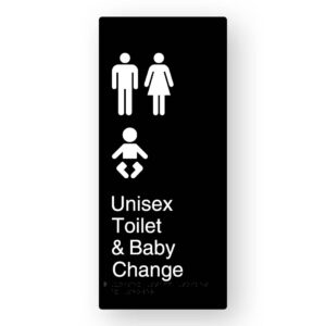Unisex Toilet & Baby Change Braille Sign in XL Black Aluminium