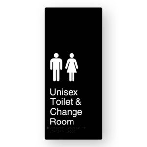 Unisex Toilet & Change Room Braille Sign in XL Black Aluminium