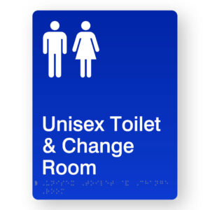 Unisex Toilet & Change Room Braille Sign in Portrait Blue Acrylic