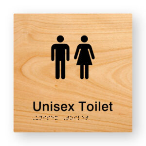 Unisex Toilet Braille Sign in Woodgrain Tactile Printed Acrylic