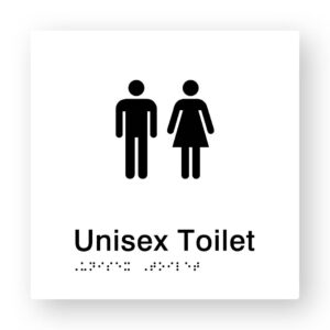 Unisex Toilet Braille Sign in White Tactile Printed Acrylic