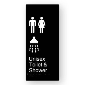 Unisex Toilet & Shower Braille Sign in XL Black Aluminium