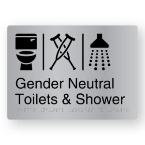 Airlock - Gender Neutral Toilets & Shower Braille Sign in Stainless Steel