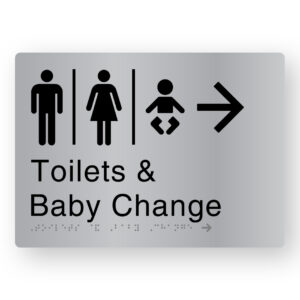 Airlock - Toilets (Right Arrow) Braille Sign in Stainless Steel