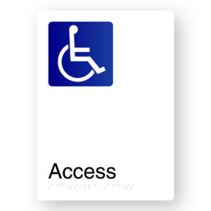 Accessible Access Braille Sign in Portrait White Aluminium