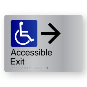 Accessible Exit (Right Arrow) Braille Sign in Stainless Steel