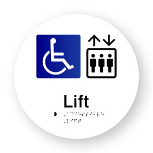 Accessible Lift Braille Sign on a Tactile Printed White Acrylic Disk