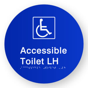 Accessible Toilet LH Braille Sign on a Tactile Printed Blue Acrylic Disk - Image 1