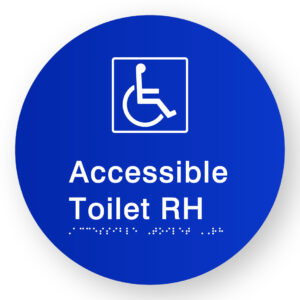 Accessible Toilet RH Braille Sign on a Tactile Printed Blue Acrylic Disk - Image 1