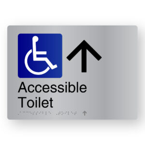 Accessible Toilet (Up Arrow) Braille Sign in Stainless Steel