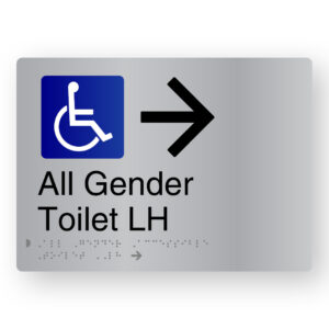 All Gender Toilet LH (Right Arrow) Braille Sign in Stainless Steel