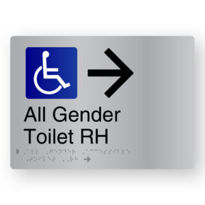 All Gender Toilet RH (Right Arrow) Braille Sign in Stainless Steel