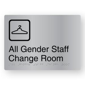 All Gender Staff Change Room Braille Sign in Stainless Steel