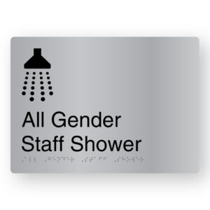 All Gender Staff Shower Braille Sign in Stainless Steel