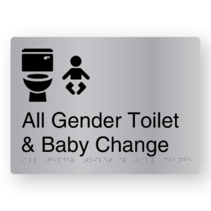 All Gender Toilet & Baby Change Braille Sign in Stainless Steel