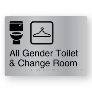 All Gender Toilet & Change Room Braille Sign in Stainless Steel