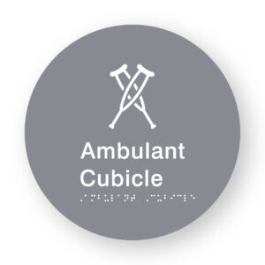 Ambulant Cubicle Braille Sign on a Tactile Printed Grey Acrylic Disk