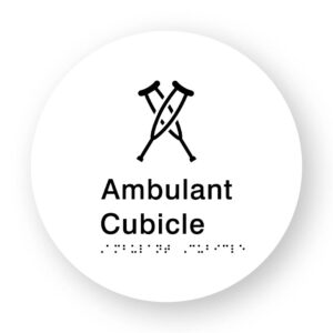 Ambulant Cubicle Braille Sign on a Tactile Printed White Acrylic Disk - Image 1