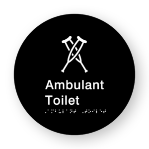Ambulant Toilet Braille Sign on a Tactile Printed Black Acrylic Disk - Image 1