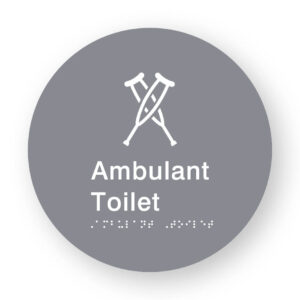 Ambulant Toilet Braille Sign on a Tactile Printed Grey Acrylic Disk