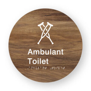 Ambulant Toilet Braille Sign on a Tactile Printed Mid-Woodgrain Acrylic Disk