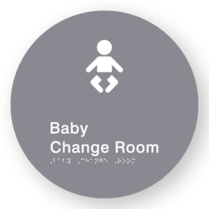 Baby Change Room Braille Sign on a Tactile Printed Grey Acrylic Disk