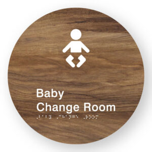 Baby Change Room Braille Sign on a Tactile Printed Mid-Woodgrain Acrylic Disk - Image 1