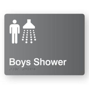 Boys Shower Braille Sign in Grey Acrylic - Image 1