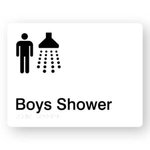 Boys Shower Braille Sign in White Acrylic - Image 1