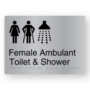 Female Ambulant Toilet & Shower Braille Sign in Stainless Steel