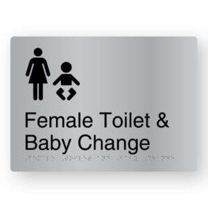 Female Toilet & Baby Change Braille Sign in Stainless Steel