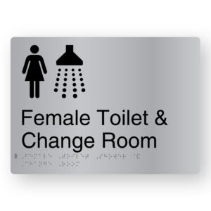 Female Toilet & Change Room Braille Sign in Stainless Steel