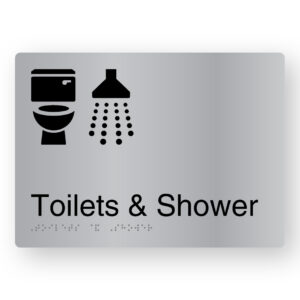 Toilets & Shower Braille Sign in Stainless Steel
