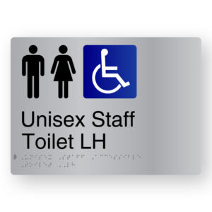 Unisex Staff Accessible Toilet LH Braille Sign in Stainless Steel