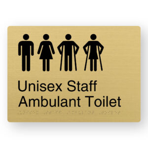 Unisex Staff Ambulant Toilet Braille Sign in a Satin Brass Finish - Image 1