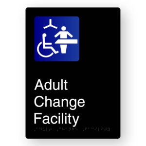 Adult Change Facility Braille Sign in Portrait Black Aluminium