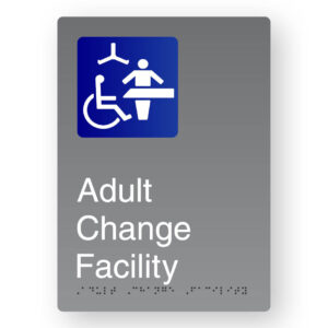 Adult Change Facility Braille Sign in Portrait Grey Aluminium