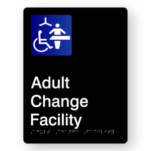 Adult Change Facility Braille Sign in Portrait Black Acrylic