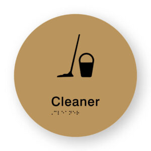 Cleaner Braille Sign on a Tactile Printed Gold Acrylic Disk