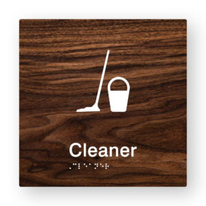 Cleaner Braille Sign in Dark Woodgrain Tactile Printed Acrylic