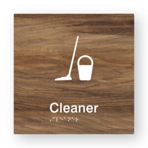 Cleaner Braille Sign in Mid-Tone Woodgrain Tactile Printed Acrylic