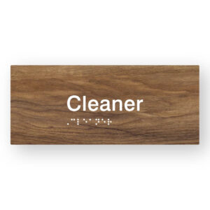 Cleaner Braille Sign in Mid-Tone Woodgrain Tactile Printed Acrylic
