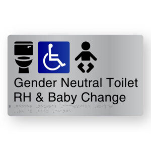 Gender Neutral Toilet RH & Baby Change Braille Sign in Stainless Steel